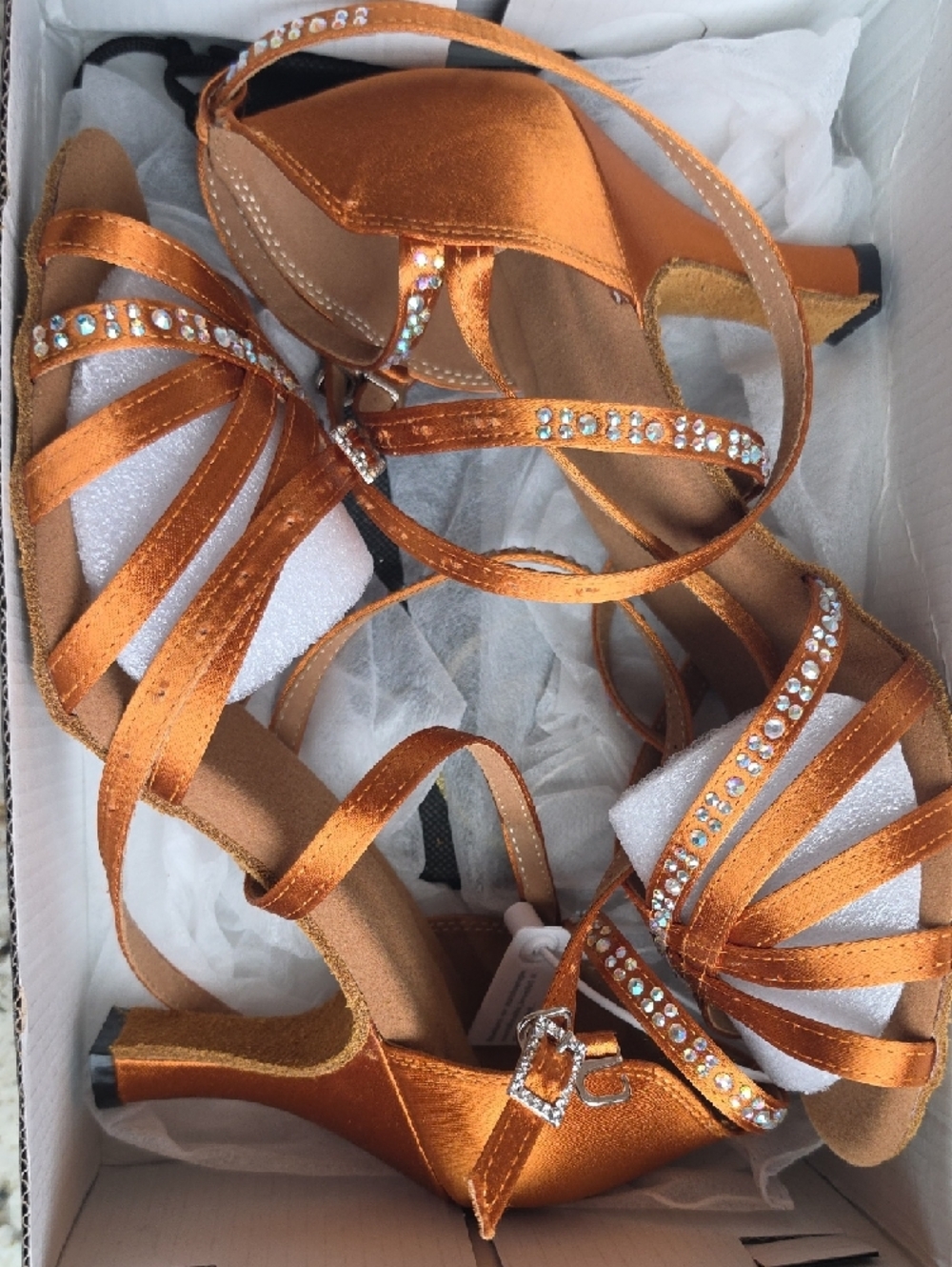 Satin Strappy Dance Heels in Copper with Crystal Accents - Picture 8 of 8